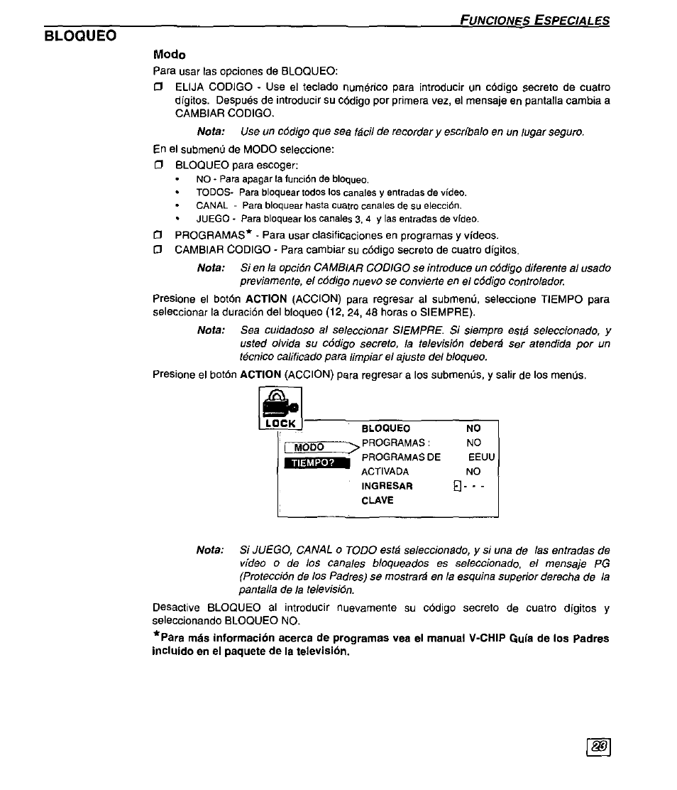 Bloqueo, Modo | Panasonic CT-32SX30 User Manual | Page 53 / 56