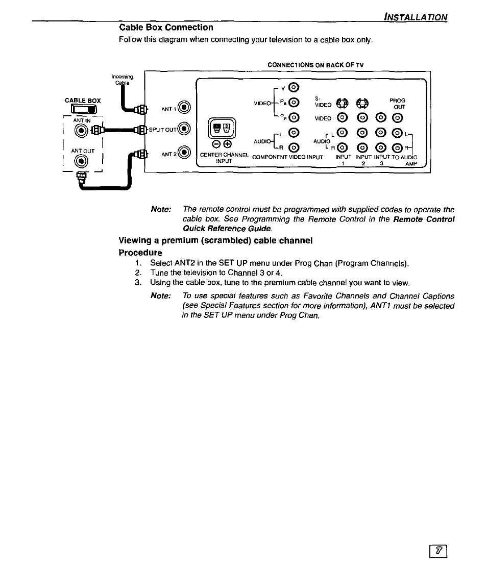 Cable box connection | Panasonic CT-32SX30 User Manual | Page 9 / 56