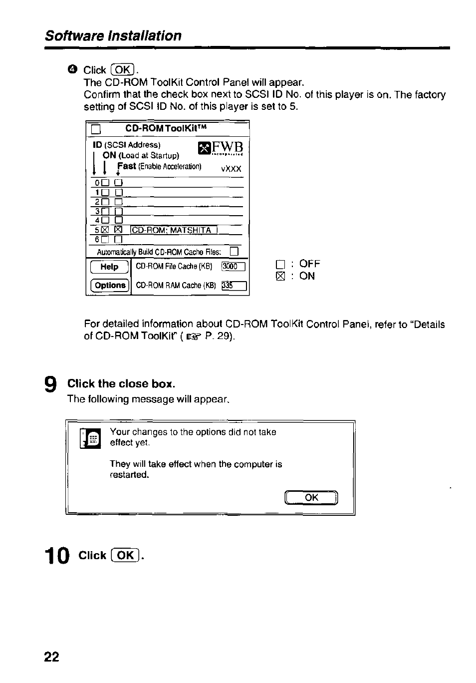 0 click the close box, 10 click [ok, Software installation o | Panasonic KXL-D742 User Manual | Page 22 / 40