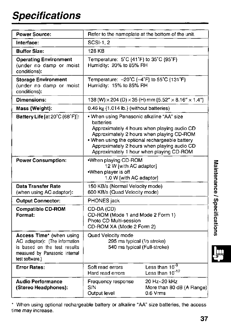 Specifications | Panasonic KXL-D742 User Manual | Page 37 / 40