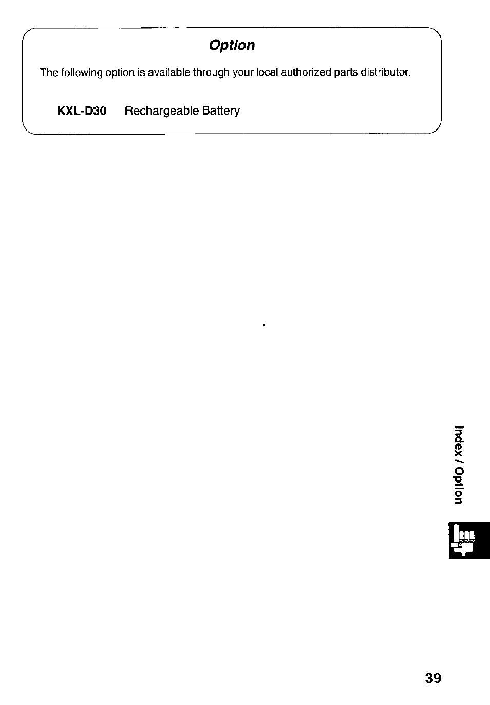 Option | Panasonic KXL-D742 User Manual | Page 39 / 40