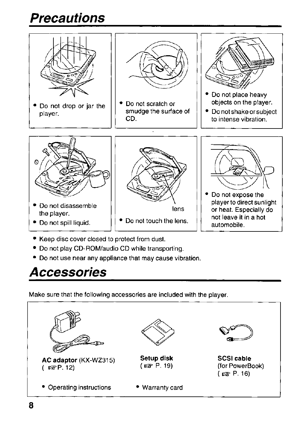 Precautions, Accessories | Panasonic KXL-D742 User Manual | Page 8 / 40