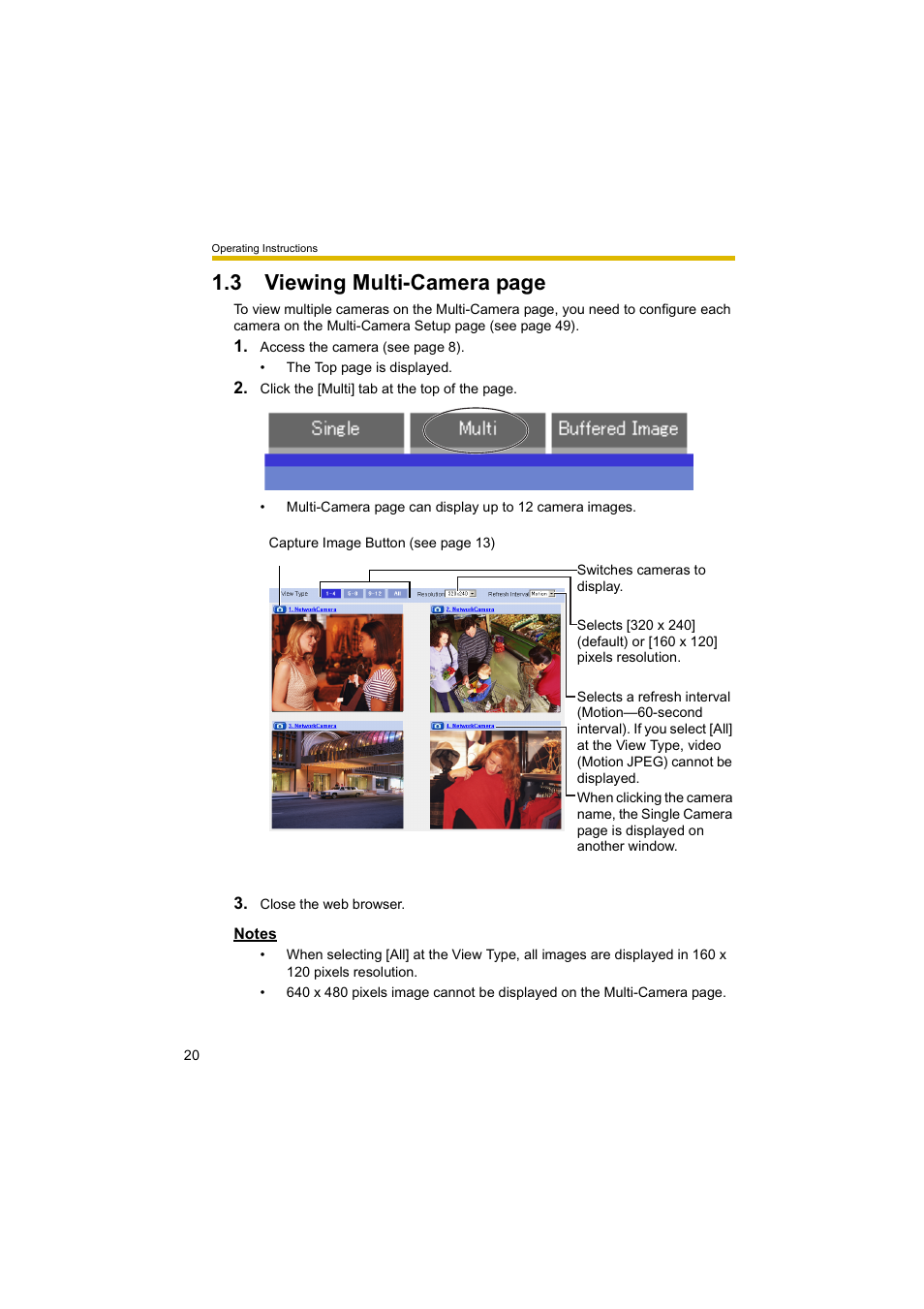 Ge 20), 3 viewing multi-camera page | Panasonic BL-C10A User Manual | Page 20 / 104