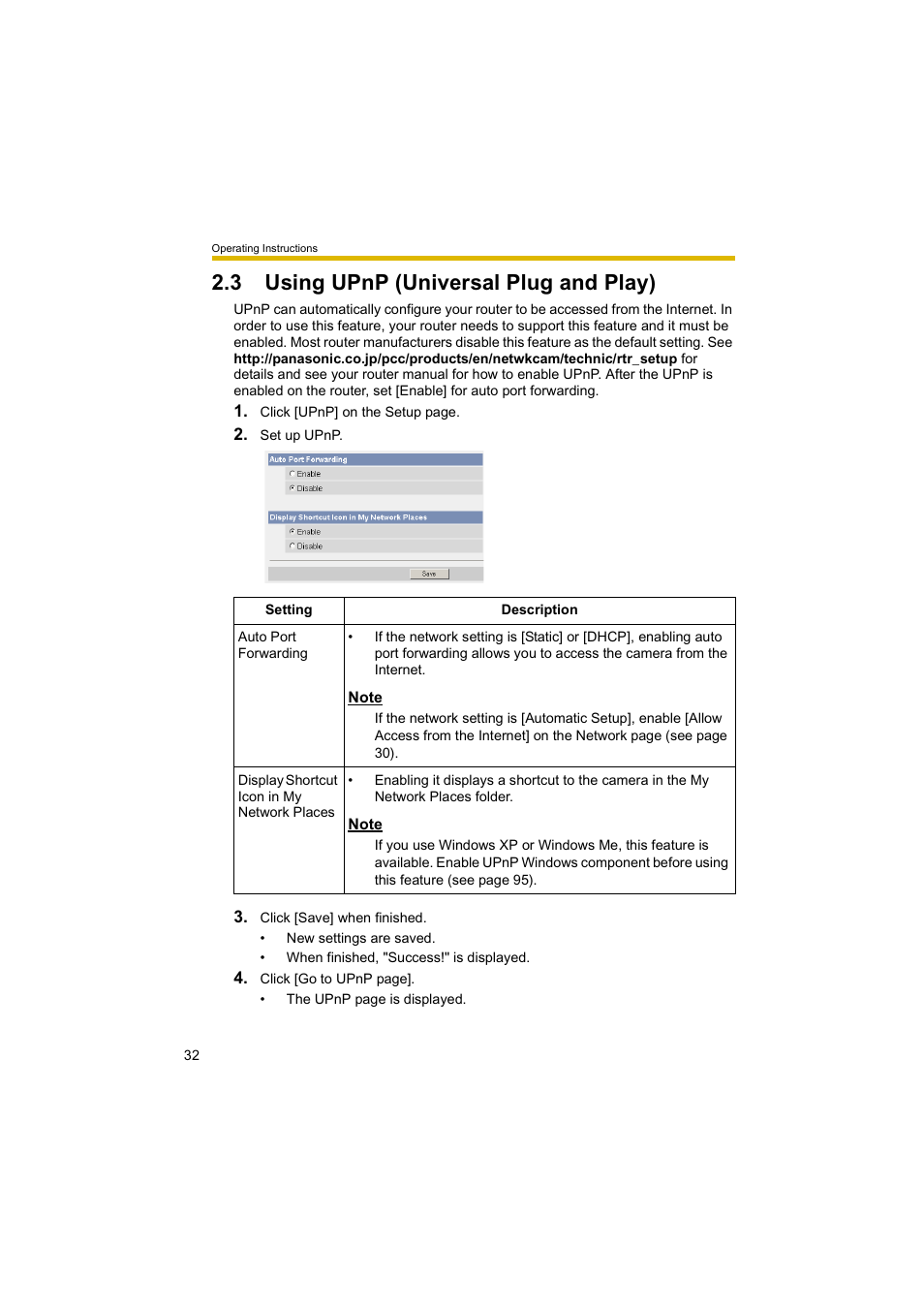 3 using upnp (universal plug and play), E 32 | Panasonic BL-C10A User Manual | Page 32 / 104