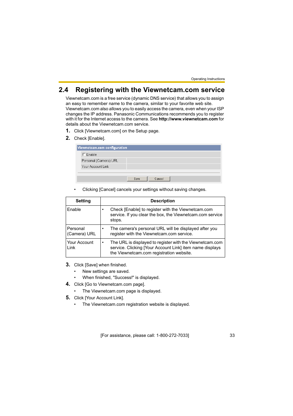 4 registering with the viewnetcam.com service | Panasonic BL-C10A User Manual | Page 33 / 104