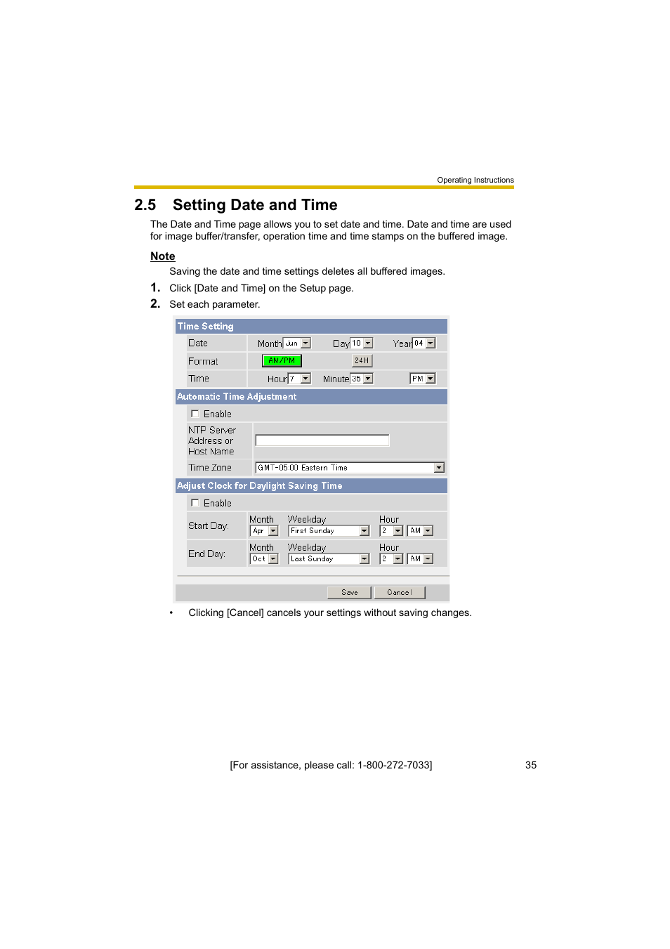 5 setting date and time | Panasonic BL-C10A User Manual | Page 35 / 104