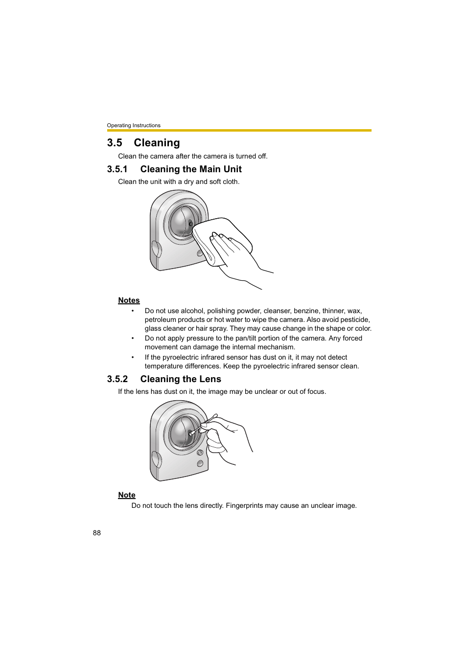 5 cleaning, 1 cleaning the main unit, 2 cleaning the lens | Panasonic BL-C10A User Manual | Page 88 / 104