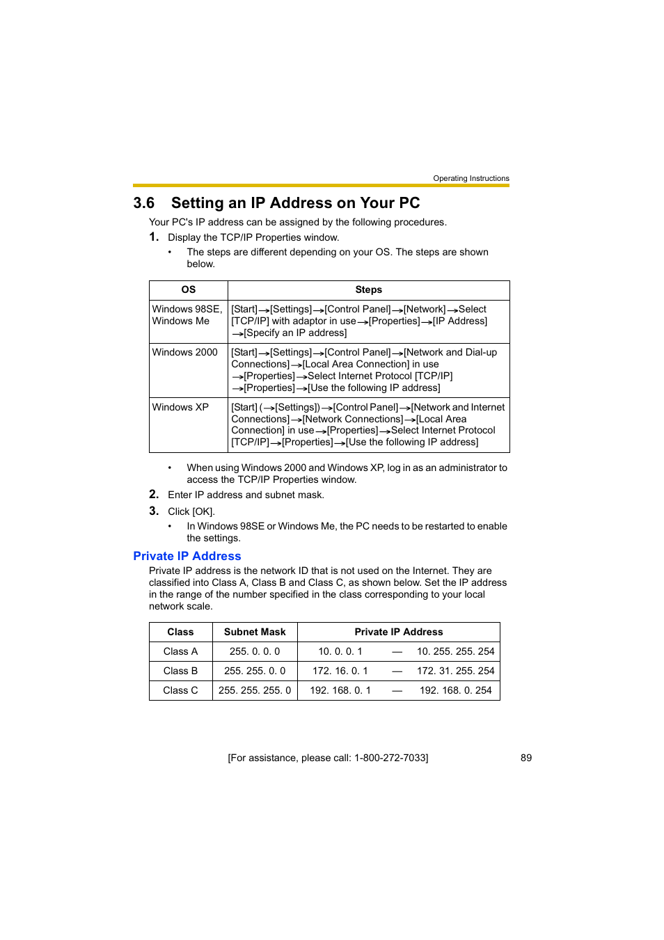 6 setting an ip address on your pc | Panasonic BL-C10A User Manual | Page 89 / 104
