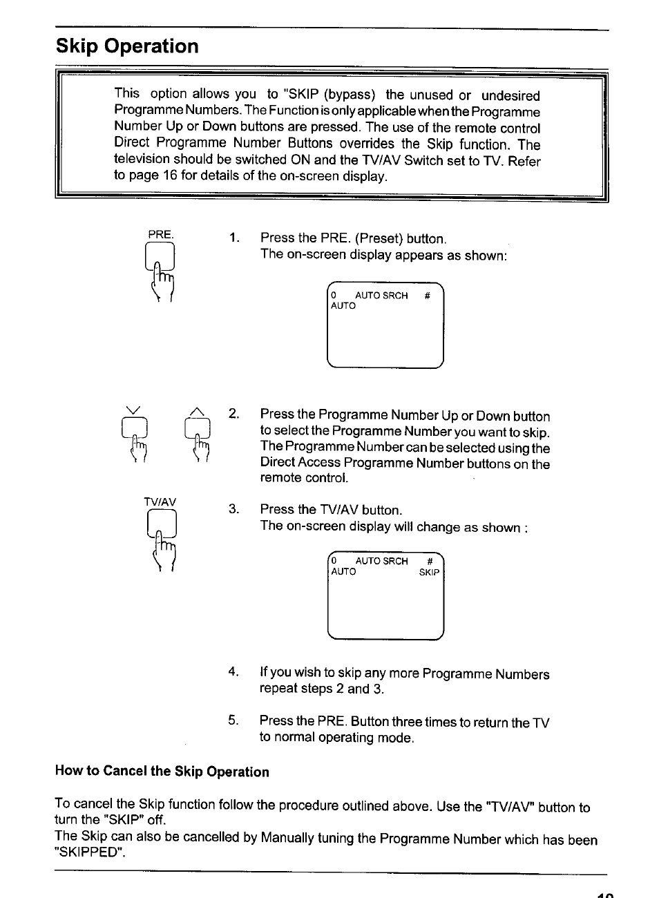 Skip operation, How to cancel the skip operation | Panasonic TX-80V95Z User Manual | Page 19 / 21