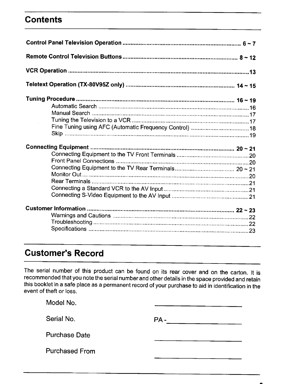 Panasonic TX-80V95Z User Manual | Page 5 / 21