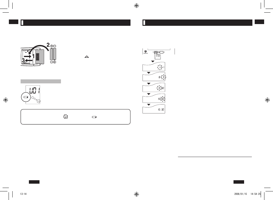Setting the time and date, Inserting the batteries into the wireless display | Panasonic EW3153 User Manual | Page 15 / 36