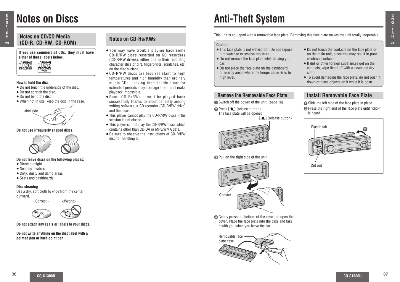 Notes on discs, Anti-theft system | Panasonic CQ-C1300U User Manual | Page 15 / 21