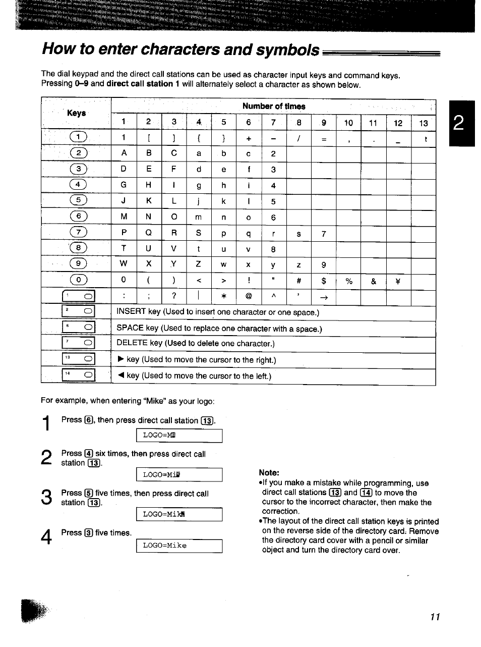 How to enter characters and symbols | Panasonic KX-F1000NZ User Manual | Page 11 / 64