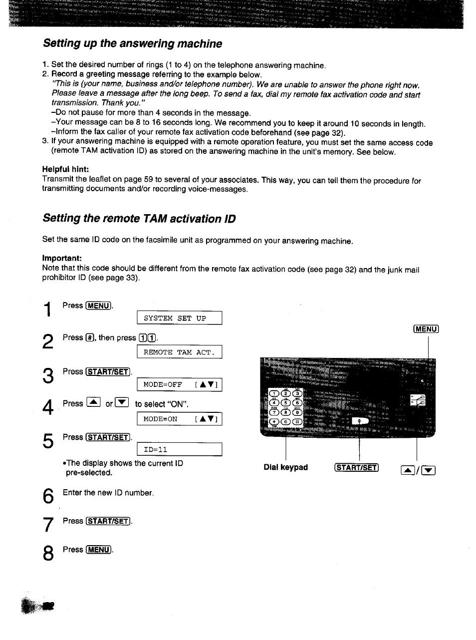 Helpful hint, Important, Imenu i | Panasonic KX-F1000NZ User Manual | Page 22 / 64