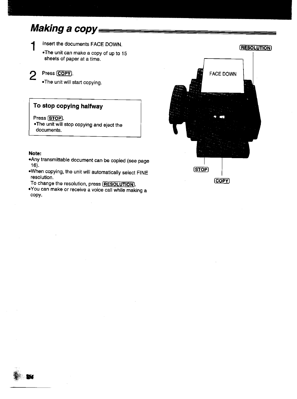 Making a copy, To stop copying halfway | Panasonic KX-F1000NZ User Manual | Page 24 / 64