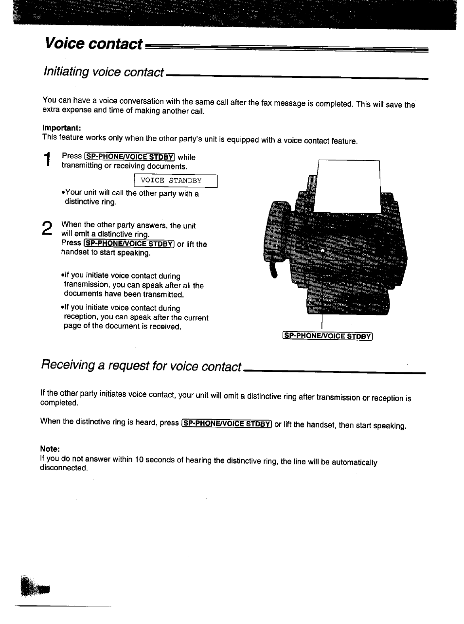 Voice contact, Initiating voice contact, Receiving a request for voice contact | Panasonic KX-F1000NZ User Manual | Page 28 / 64