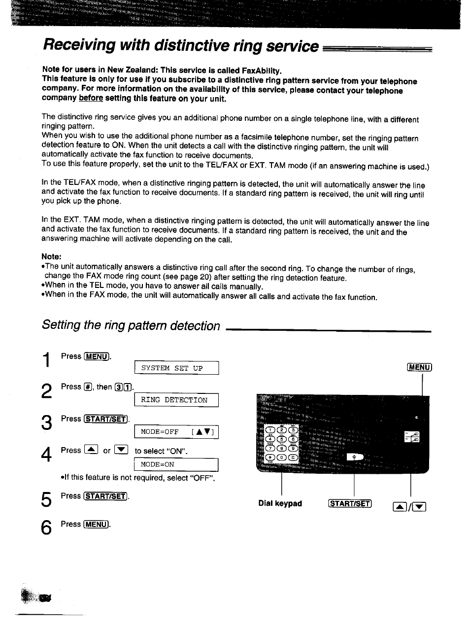Receiving with distinctive ring service | Panasonic KX-F1000NZ User Manual | Page 34 / 64