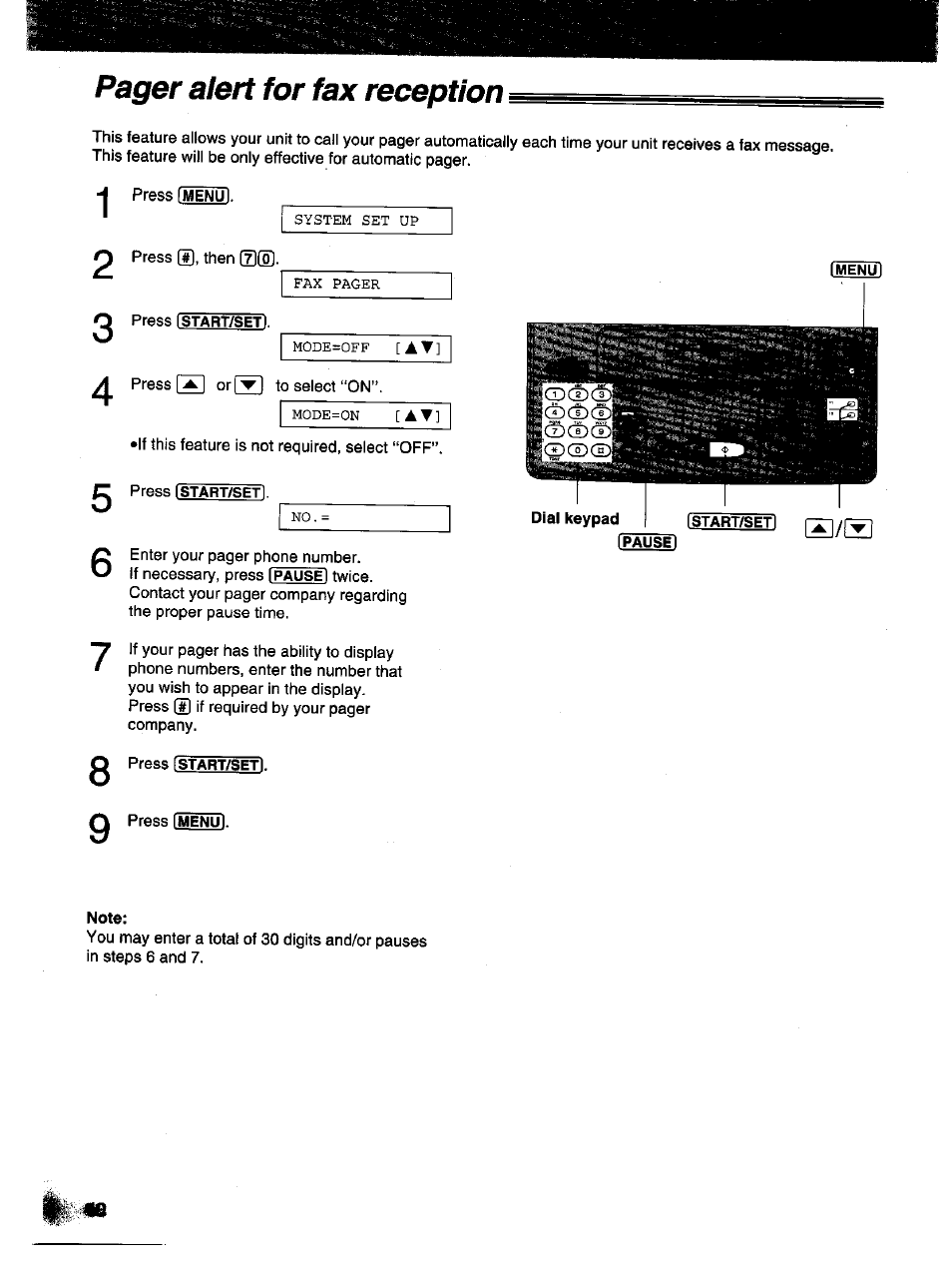 Pager alert for fax reception | Panasonic KX-F1000NZ User Manual | Page 40 / 64