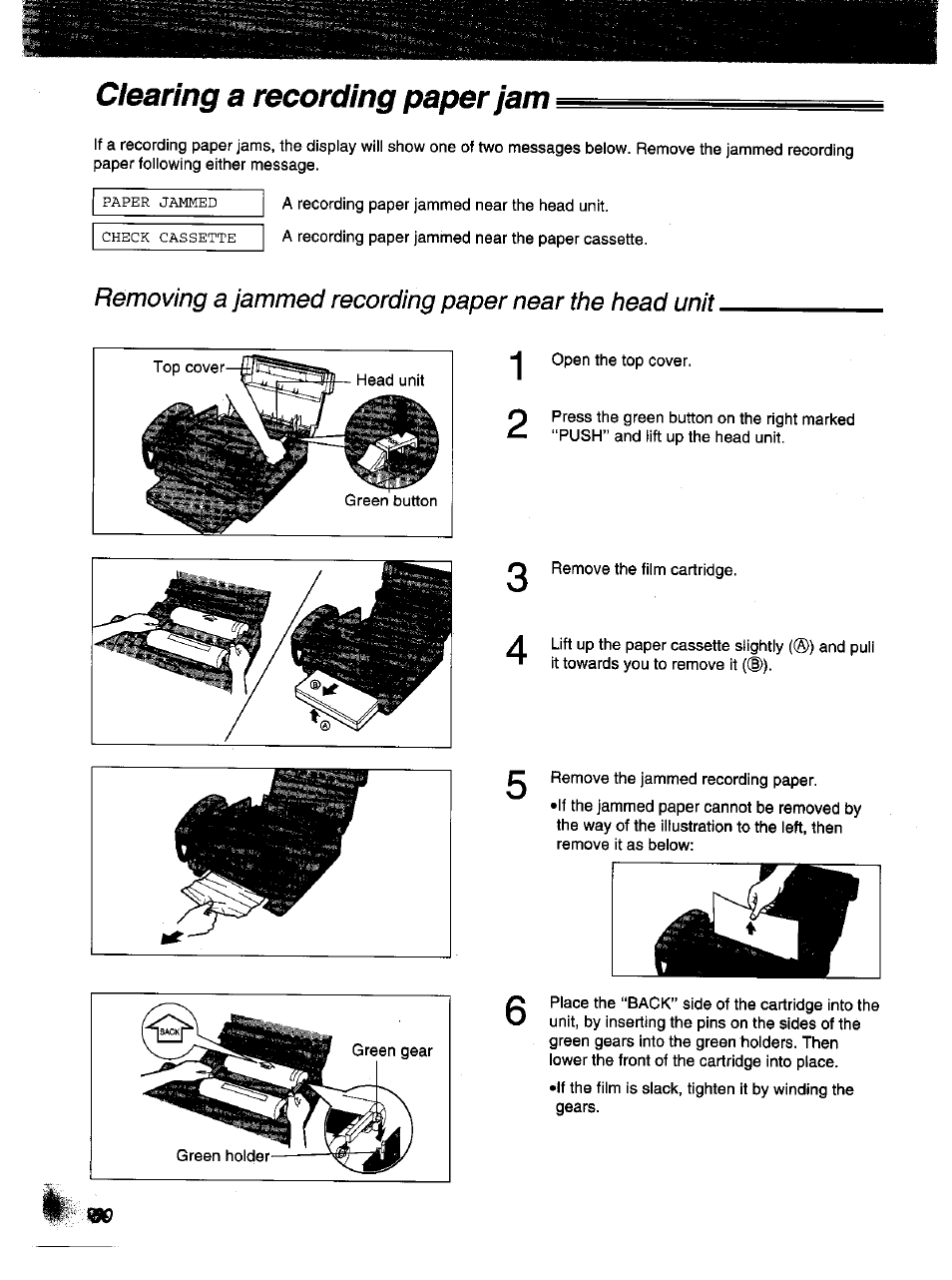 Clearing a recording paper jam | Panasonic KX-F1000NZ User Manual | Page 50 / 64