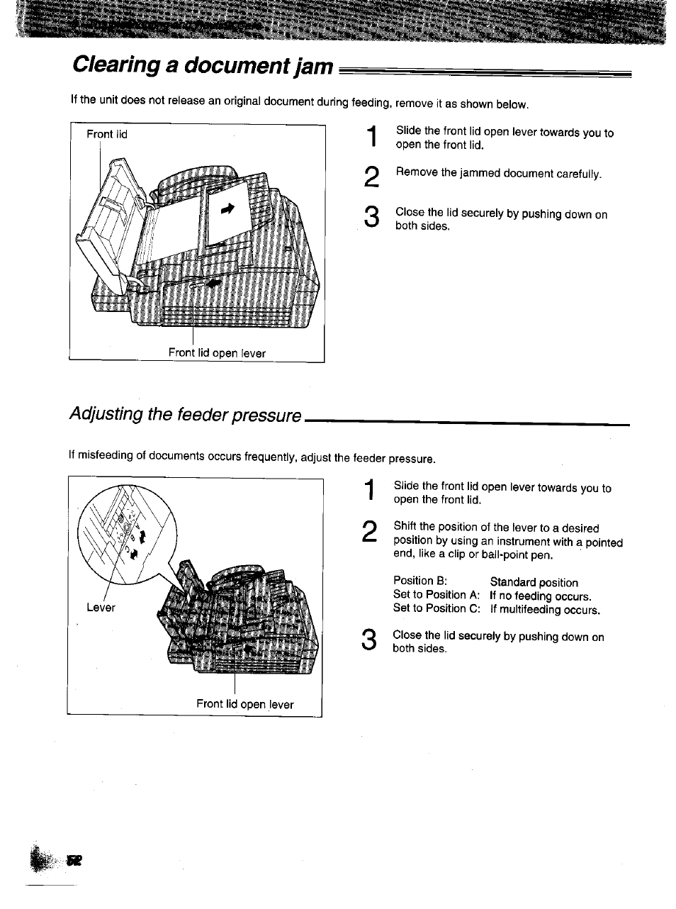 Clearing a document jam | Panasonic KX-F1000NZ User Manual | Page 52 / 64