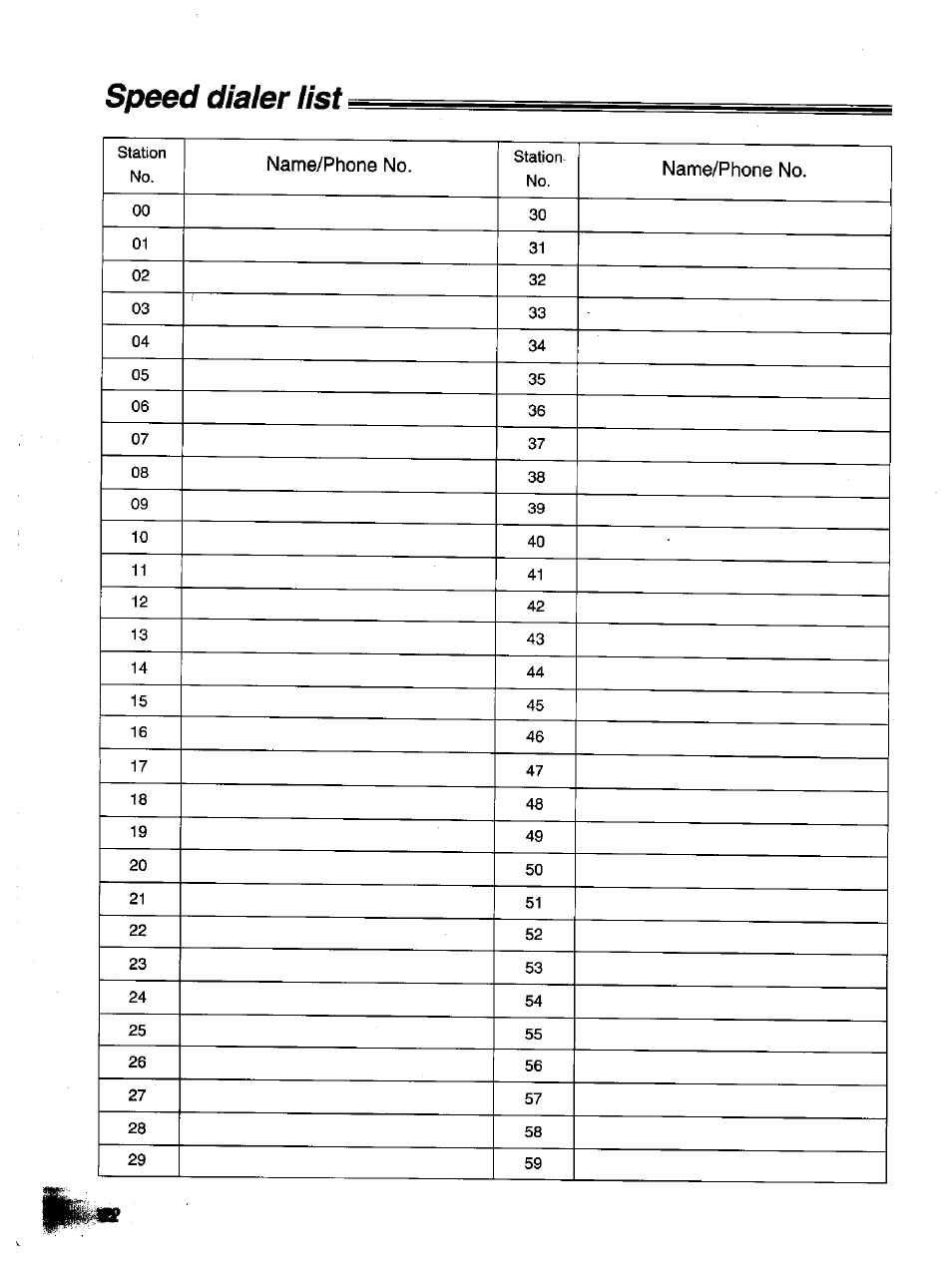 Speed dialer list | Panasonic KX-F1000NZ User Manual | Page 62 / 64