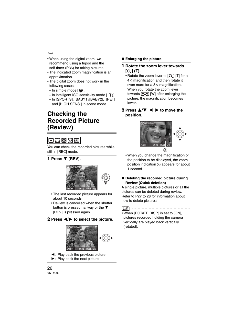 Checking the recorded picture (review) | Panasonic DMC-FX30 User Manual | Page 26 / 112