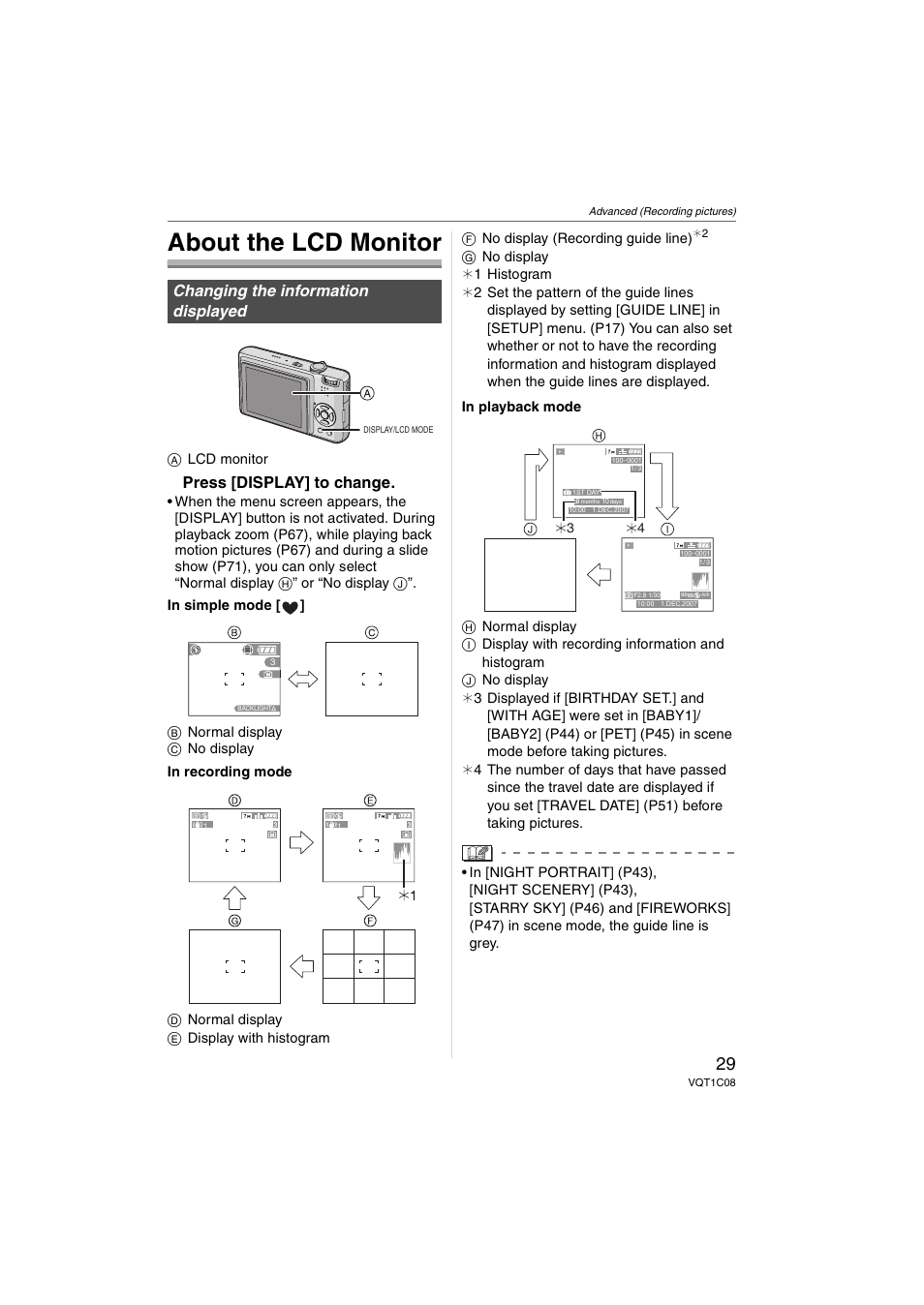 About the lcd monitor, Press [display] to change, Changing the information displayed | Panasonic DMC-FX30 User Manual | Page 29 / 112