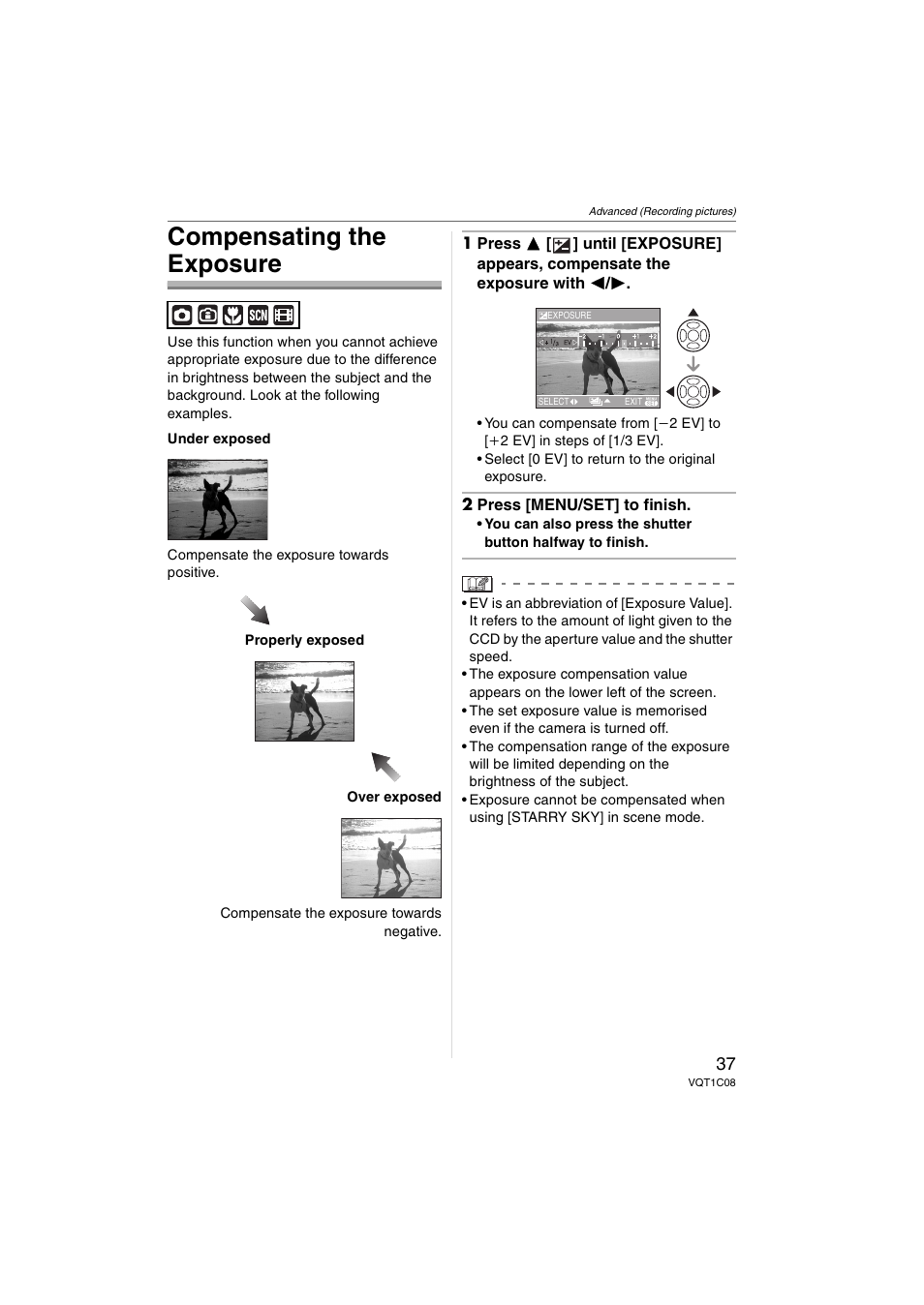 Compensating the exposure | Panasonic DMC-FX30 User Manual | Page 37 / 112