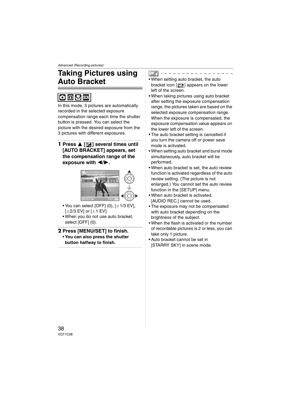 Taking pictures using auto bracket | Panasonic DMC-FX30 User Manual | Page 38 / 112