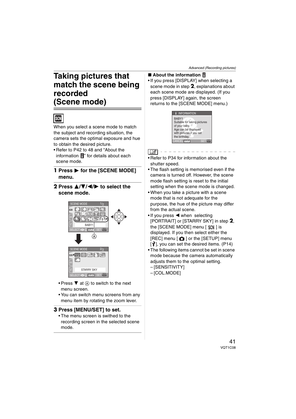 3 press [menu/set] to set | Panasonic DMC-FX30 User Manual | Page 41 / 112