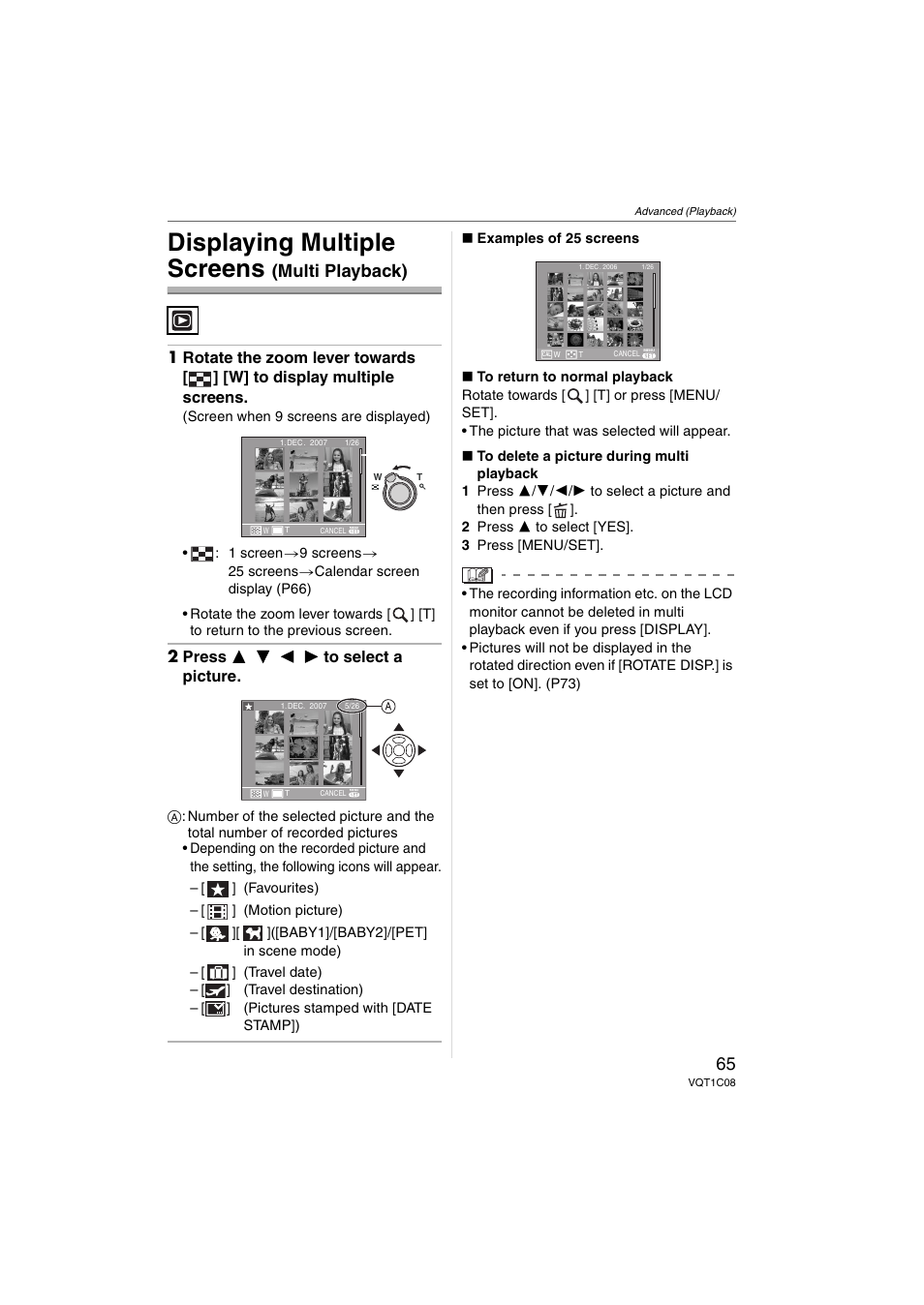 Displaying multiple screens, Multi playback) | Panasonic DMC-FX30 User Manual | Page 65 / 112