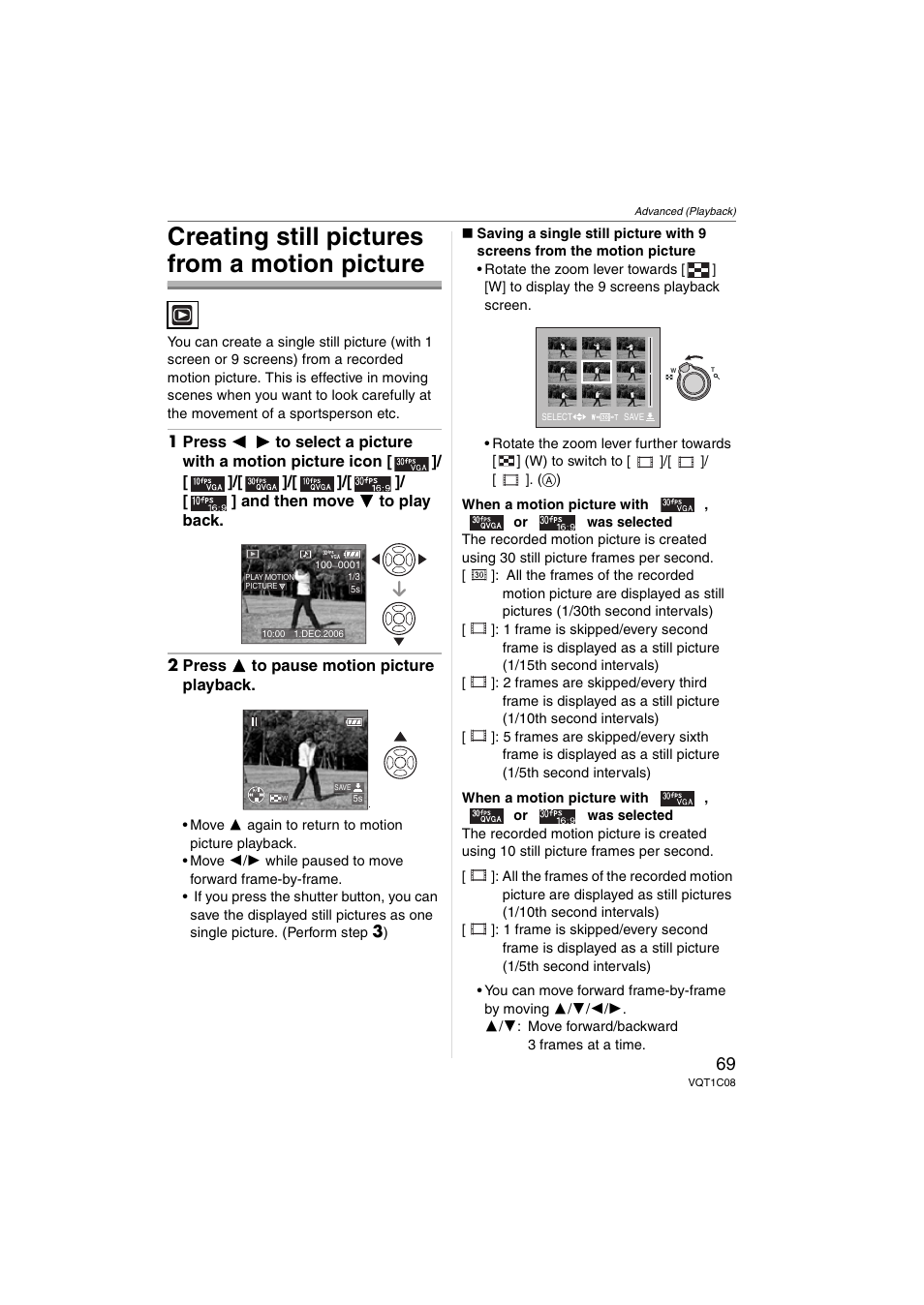 Creating still pictures from a motion picture | Panasonic DMC-FX30 User Manual | Page 69 / 112