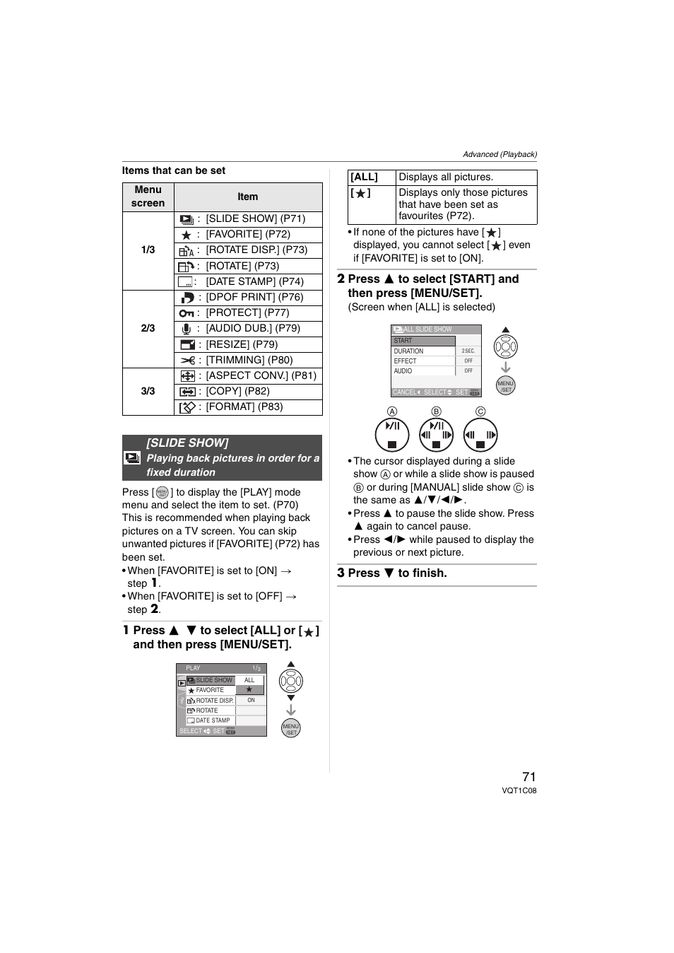 3 press 4 to finish, Slide show | Panasonic DMC-FX30 User Manual | Page 71 / 112