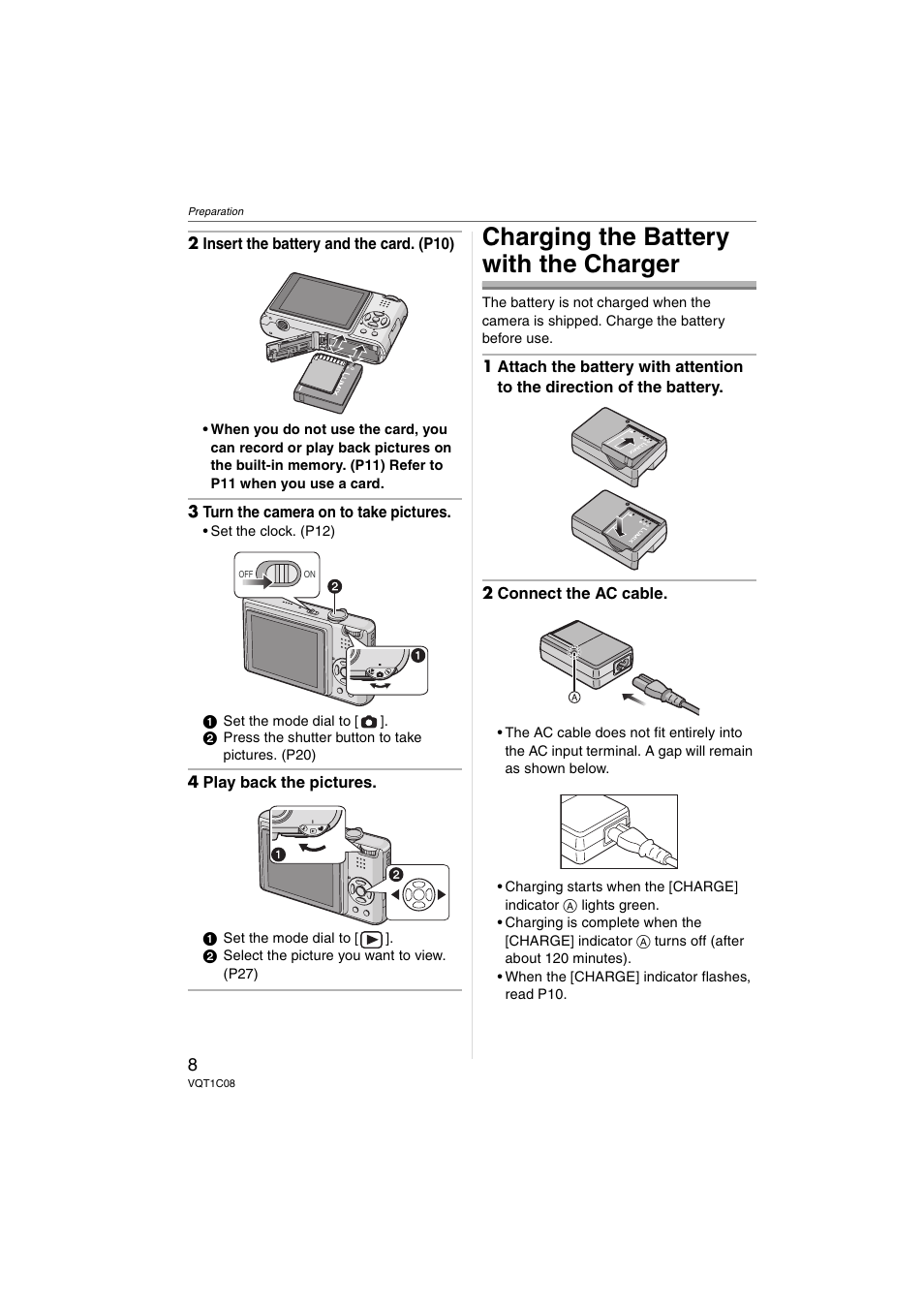 Charging the battery with the charger | Panasonic DMC-FX30 User Manual | Page 8 / 112