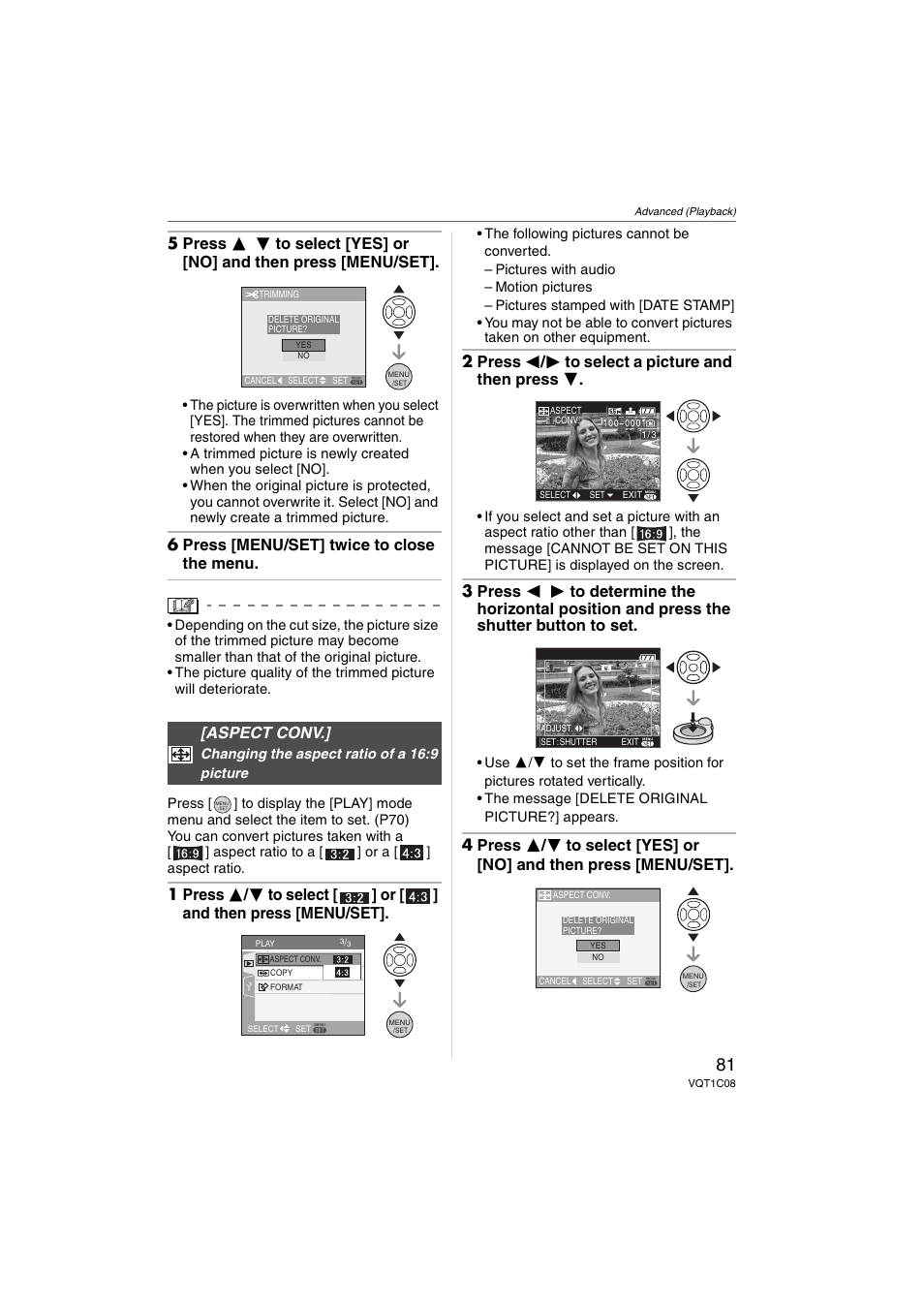 6 press [menu/set] twice to close the menu, 2 press 2 / 1 to select a picture and then press 4 | Panasonic DMC-FX30 User Manual | Page 81 / 112