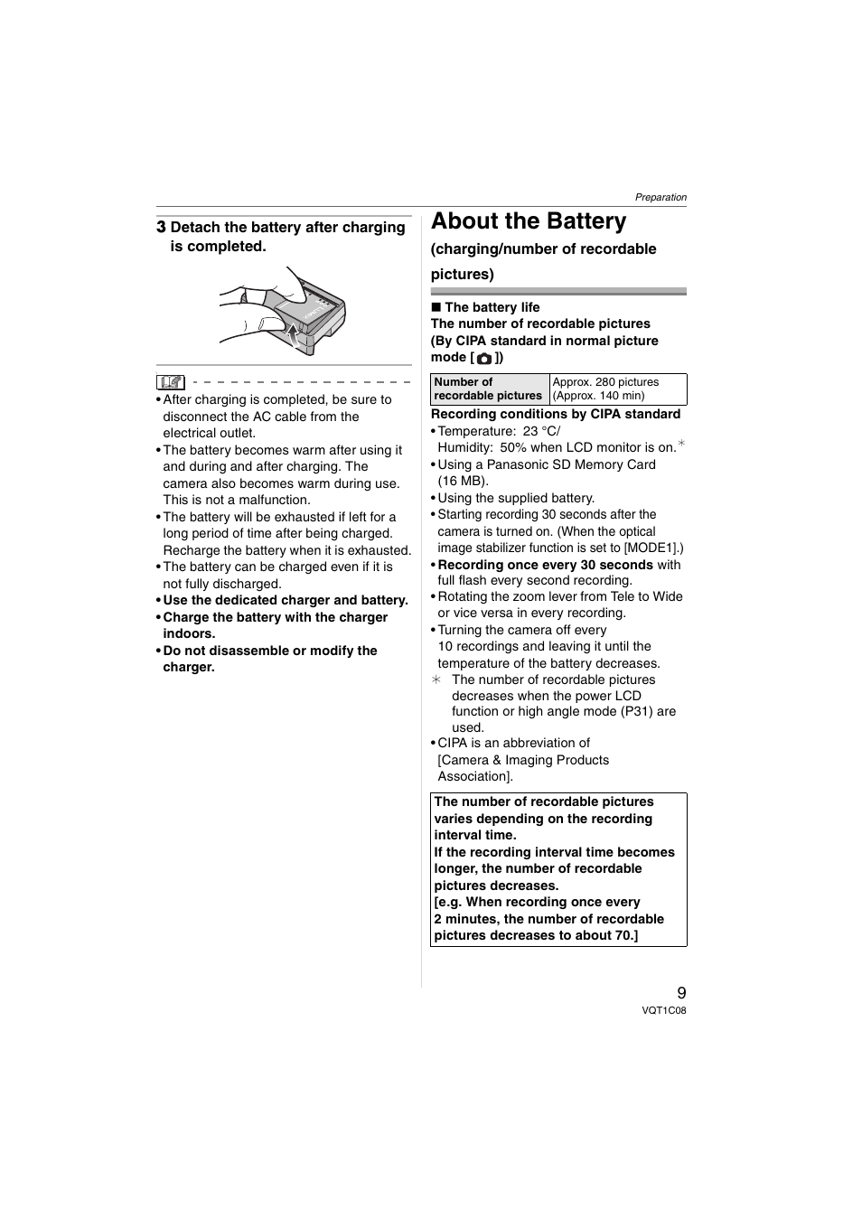 About the battery | Panasonic DMC-FX30 User Manual | Page 9 / 112