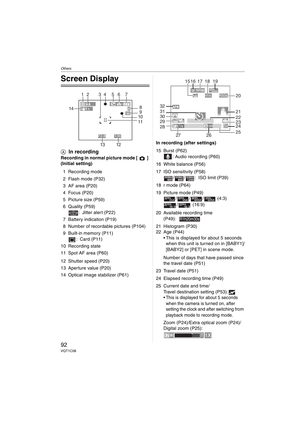 Screen display | Panasonic DMC-FX30 User Manual | Page 92 / 112