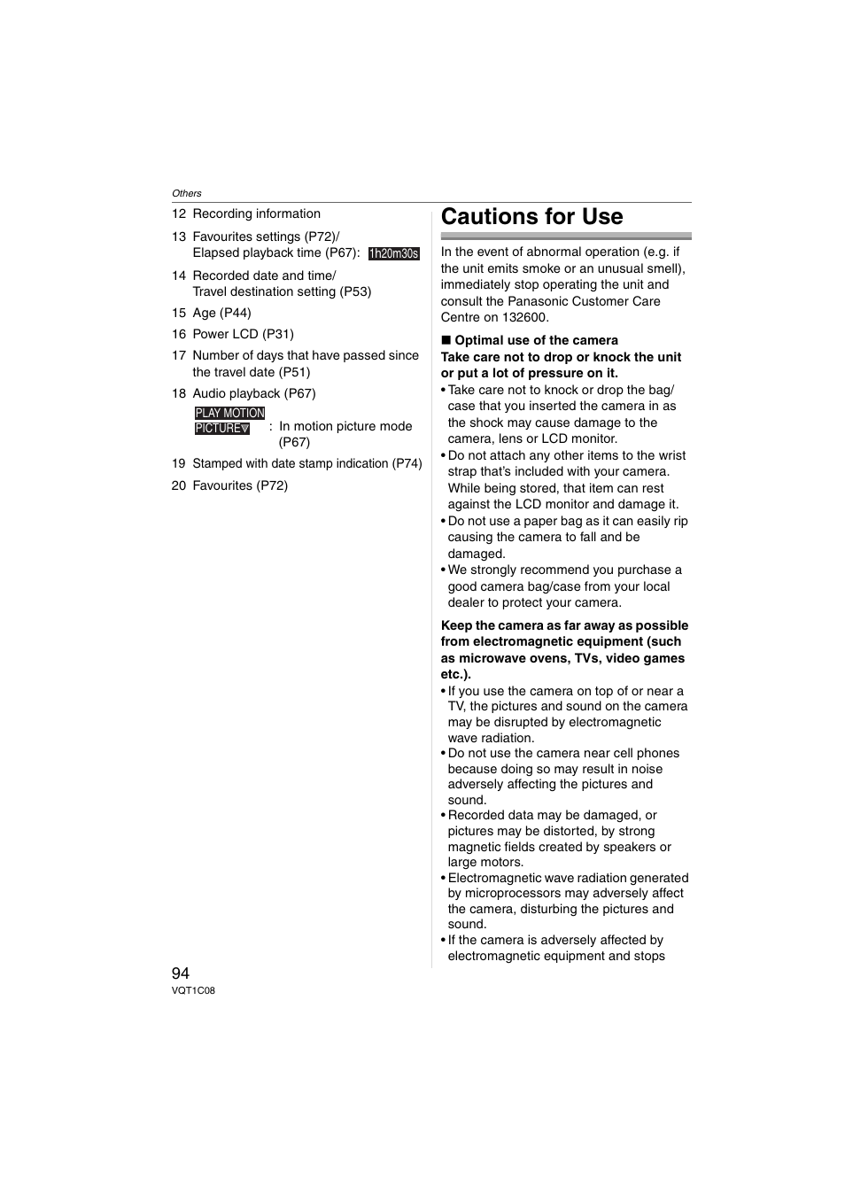 Cautions for use | Panasonic DMC-FX30 User Manual | Page 94 / 112