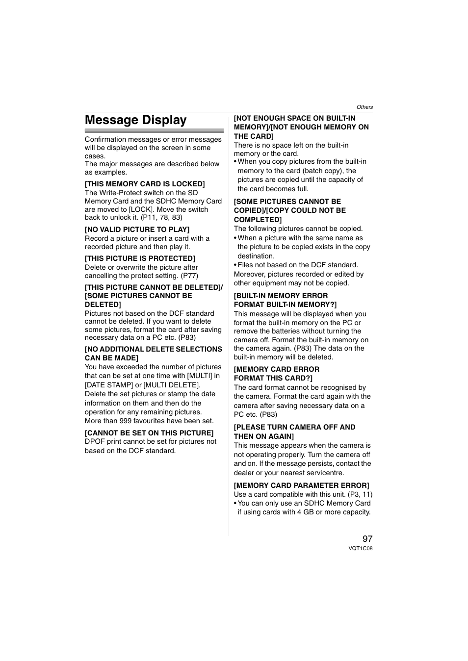 Message display | Panasonic DMC-FX30 User Manual | Page 97 / 112