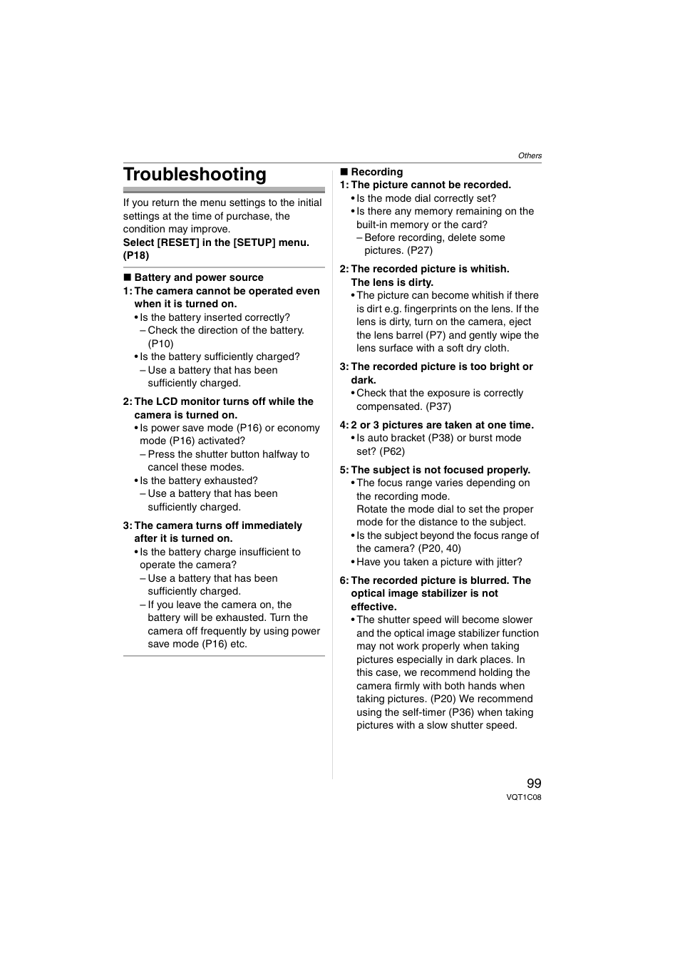 Troubleshooting | Panasonic DMC-FX30 User Manual | Page 99 / 112