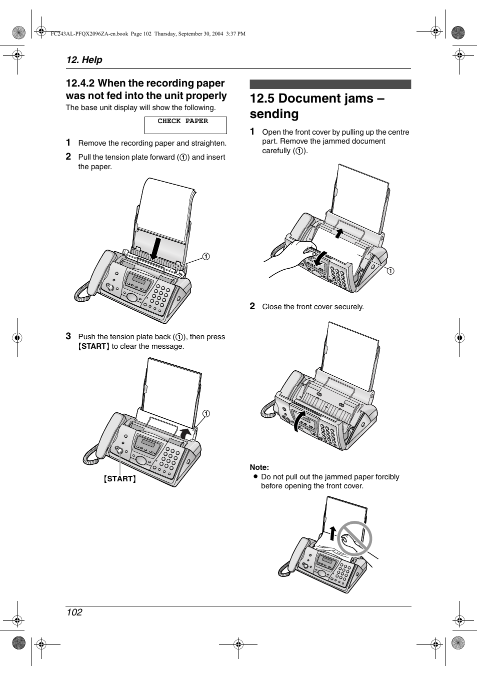 5 document jams – sending | Panasonic KX-FC241AL User Manual | Page 104 / 114