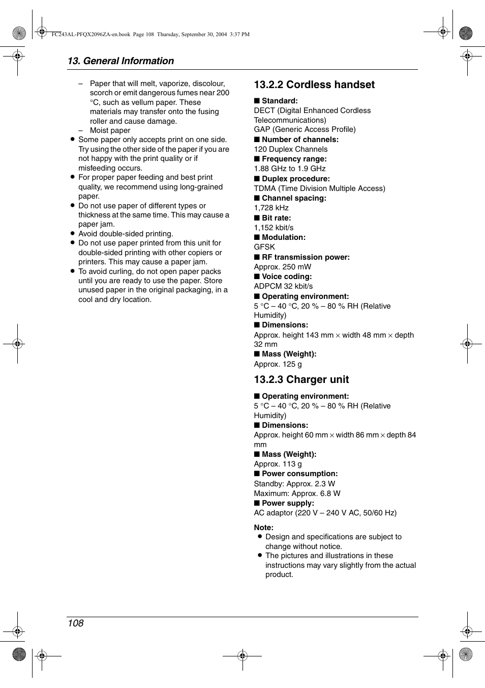 General information 108 | Panasonic KX-FC241AL User Manual | Page 110 / 114