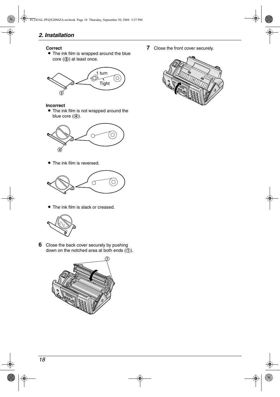 Installation 18 | Panasonic KX-FC241AL User Manual | Page 20 / 114