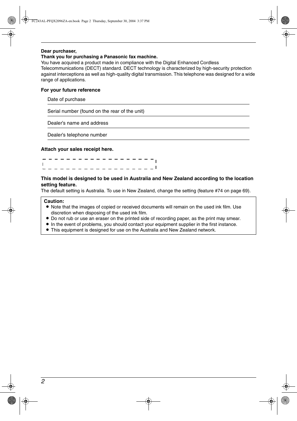 Panasonic KX-FC241AL User Manual | Page 4 / 114