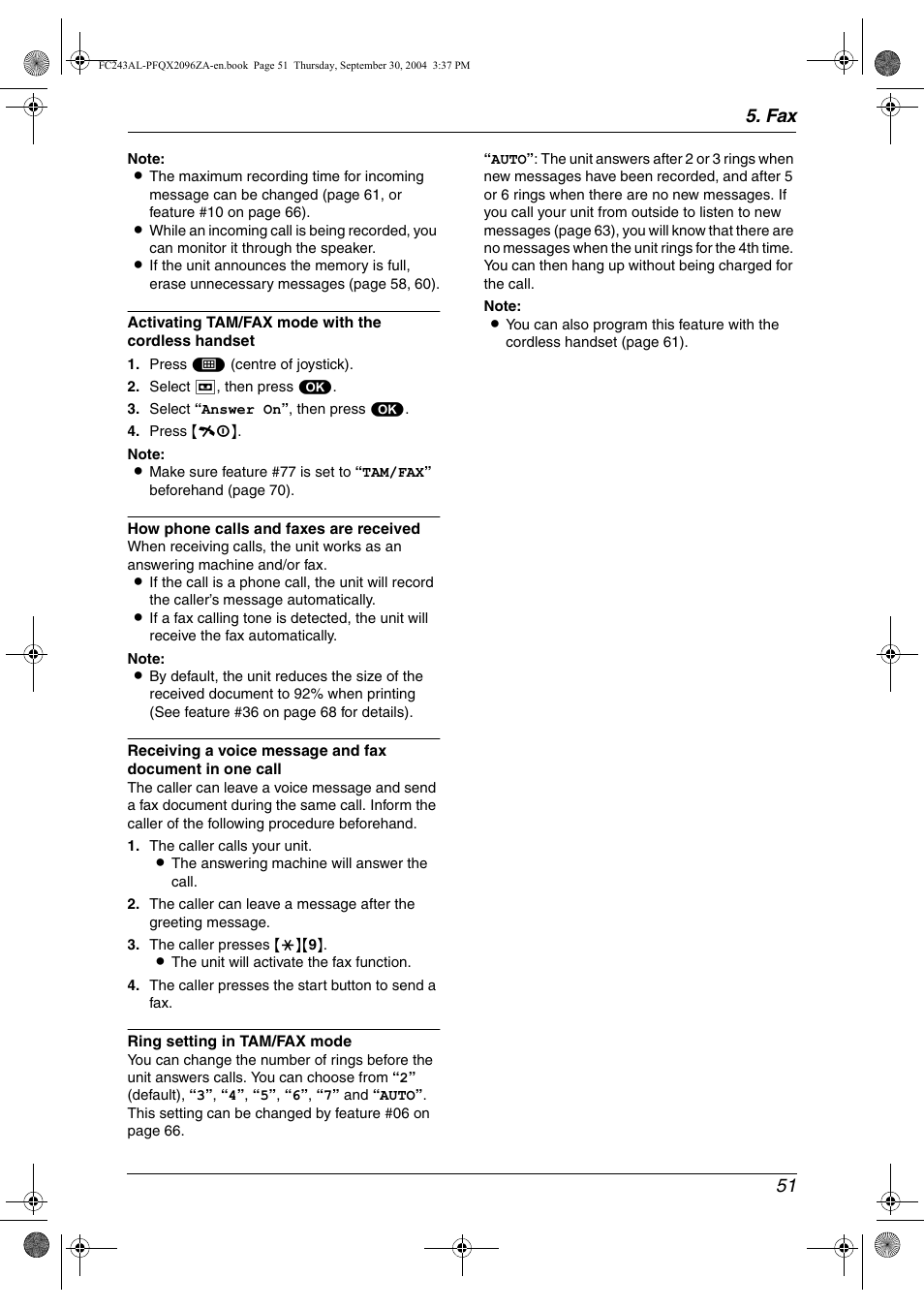 Fax 51 | Panasonic KX-FC241AL User Manual | Page 53 / 114