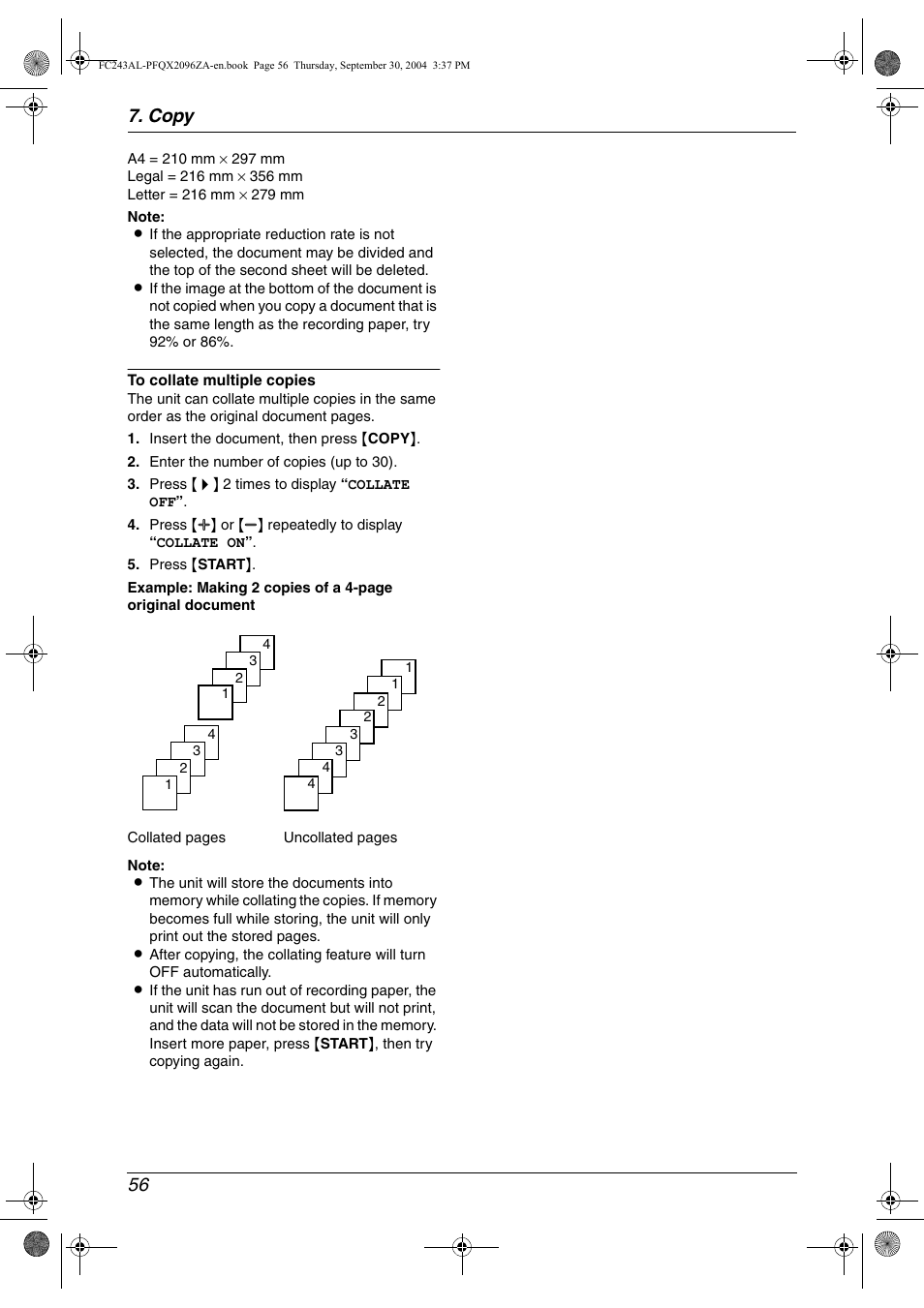 Copy 56 | Panasonic KX-FC241AL User Manual | Page 58 / 114