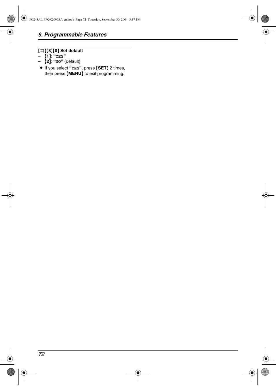 Programmable features 72 | Panasonic KX-FC241AL User Manual | Page 74 / 114