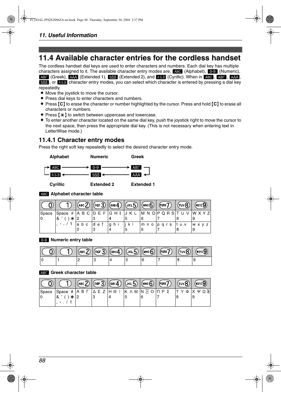 1 character entry modes | Panasonic KX-FC241AL User Manual | Page 90 / 114