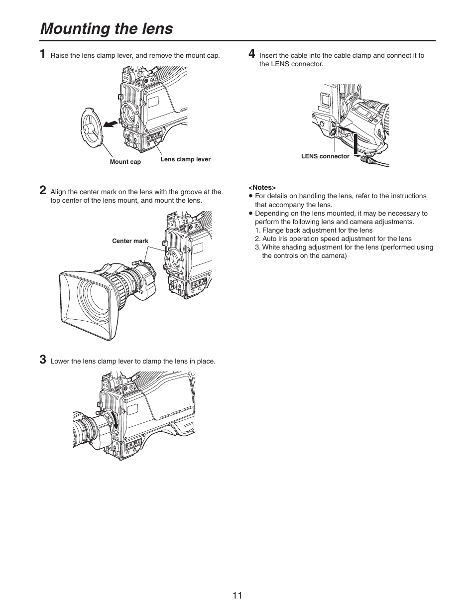 Mounting the lens | Panasonic AK-HC931BP User Manual | Page 11 / 32