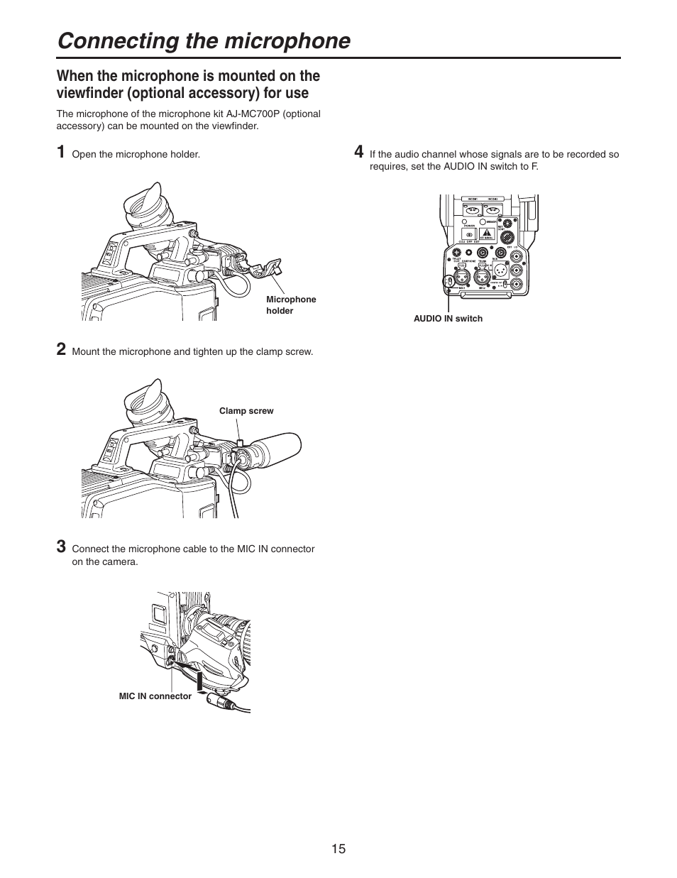 Connecting the microphone | Panasonic AK-HC931BP User Manual | Page 15 / 32